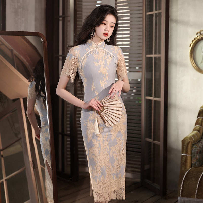 Lace Embroidered Cheongsam Dress for Elegant Occasions