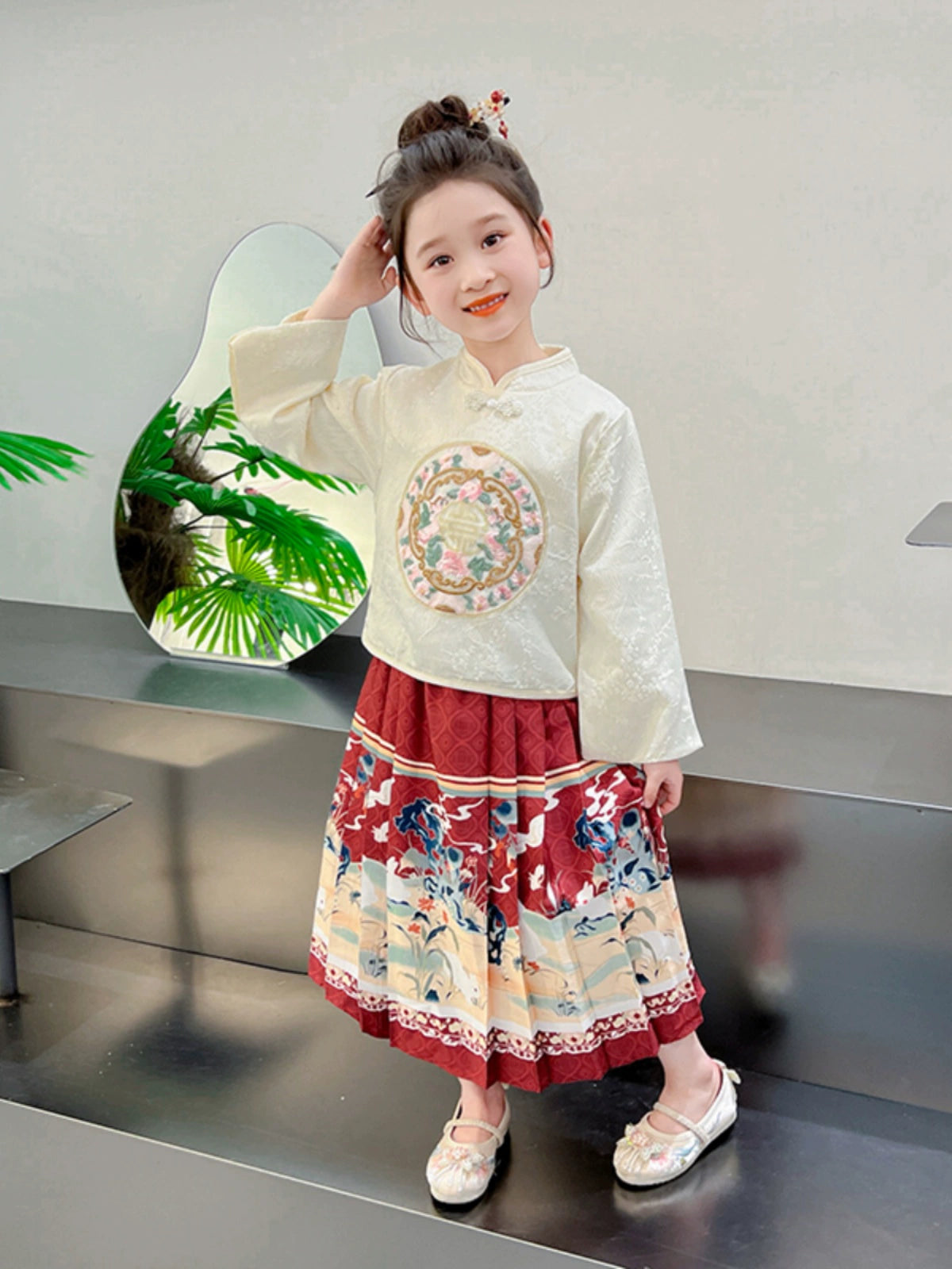 Girls Tops & Skirt Two Piece Hanfu New Year Outfit