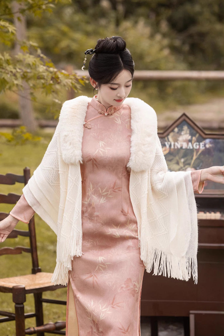 Jacquard Bamboo Long Sleeve Winter Qipao | Elegant Daily Wear