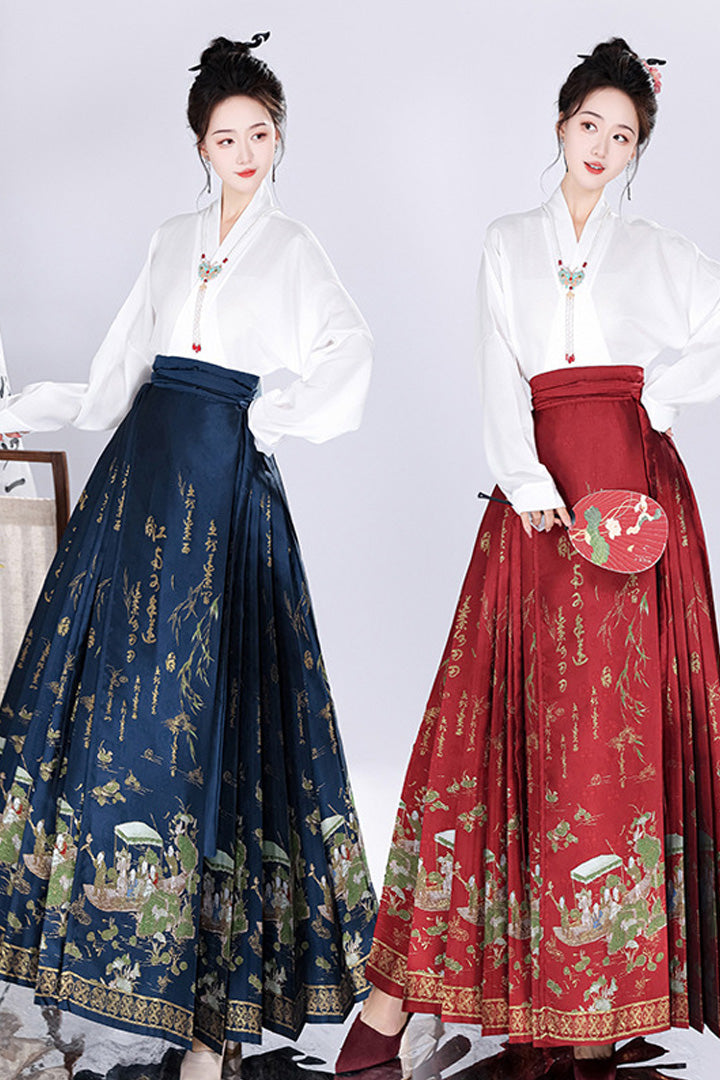 Spring Brocade Ming-Style Mamianqun Set | Traditonal High Waist Daily Long Skirt