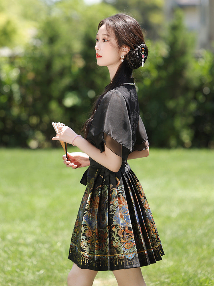 Elegant Black Mother-Daughter Hanfu Dress With Dragon Motif