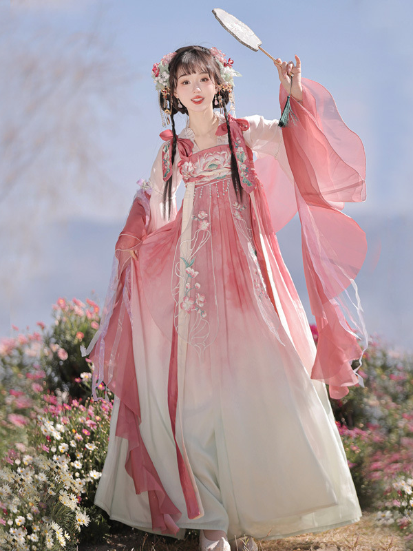 Rose Pink Tang Dynesty Hanfu Dress Elegant Traditional Embroidered Design