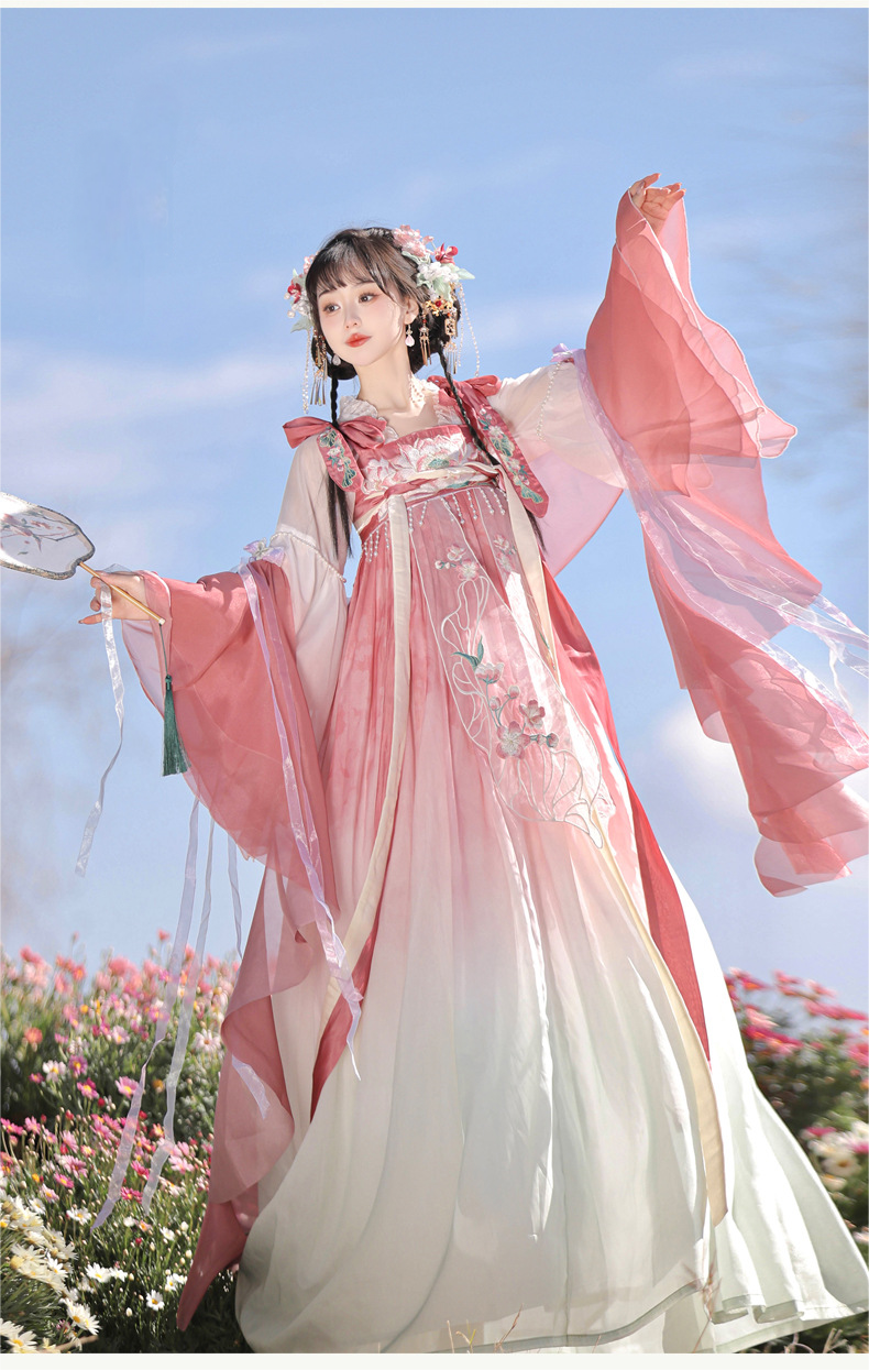 Rose Pink Tang Dynesty Hanfu Dress Elegant Traditional Embroidered Design