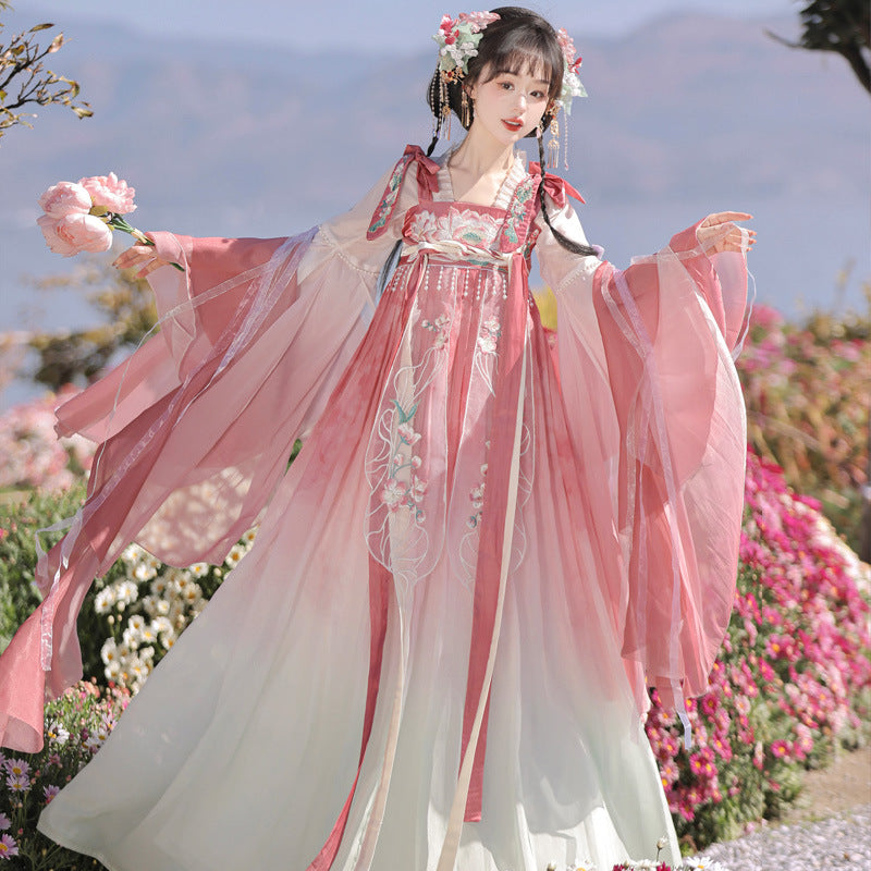 Rose Pink Hanfu Dress With Intricate Floral Embroidery – Han Grace Rose Pink Hanfu Dress With Intricate Floral Embroidery – Han Grace