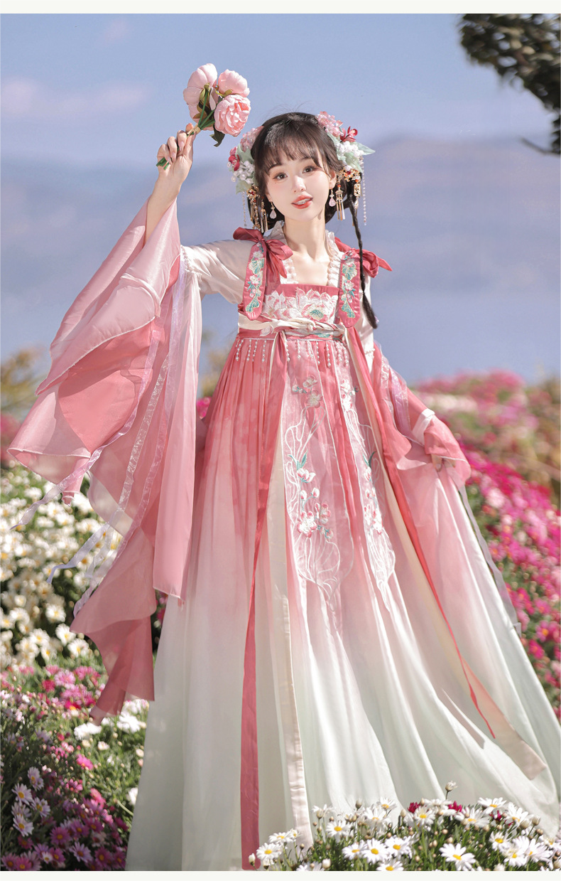Rose Pink Tang Dynesty Hanfu Dress Elegant Traditional Embroidered Design