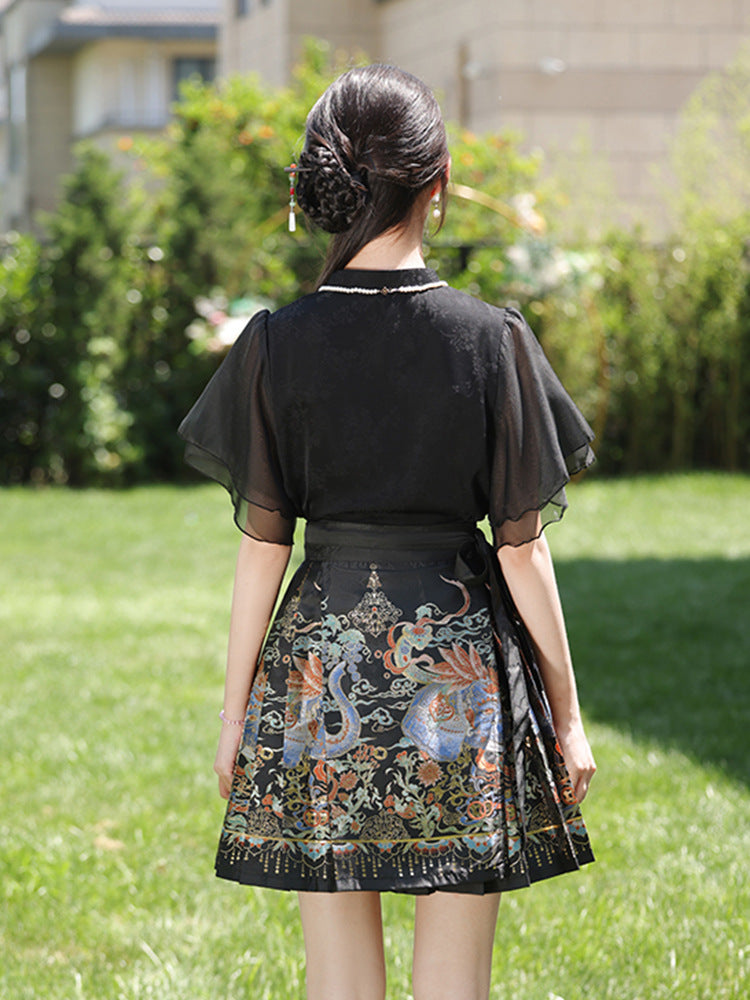 Elegant Black Mother-Daughter Hanfu Dress With Dragon Motif