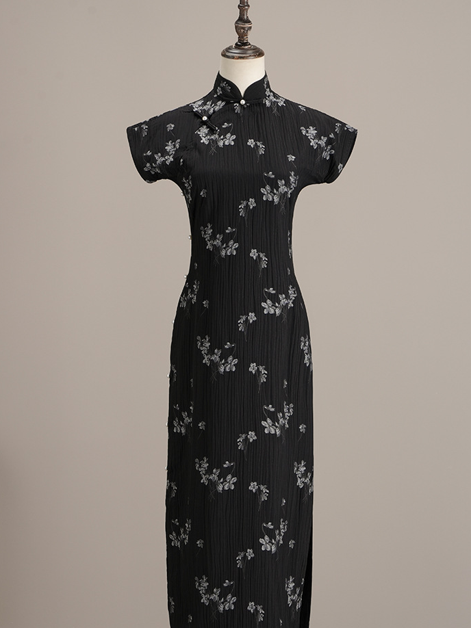 Elegant Black Floral Cheongsam Dress Timeless Style