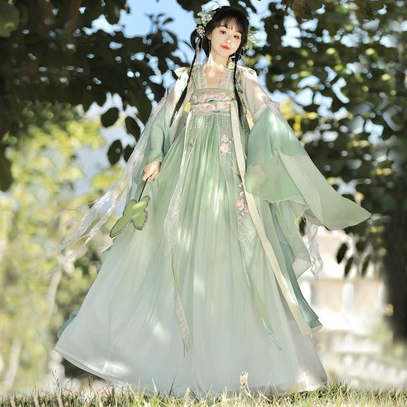 Elegant Green Hanfu Dress Floral Embroidery Tang Dynasty Outfits