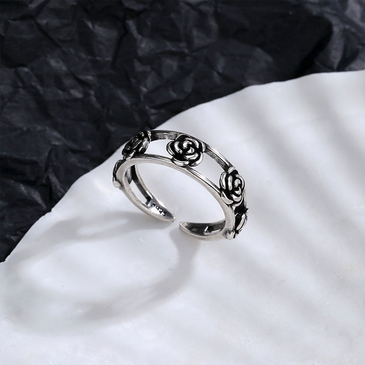Vintage Rose Open Ring Adjustable Fashion Jewelry Women Girls Party Wear