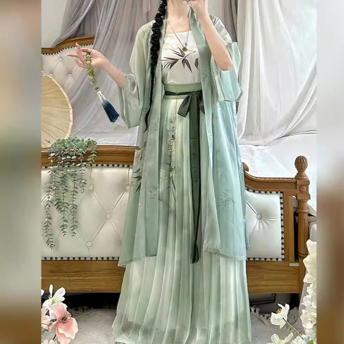 Women's Song Dynasty Hanfu Half-sleeved Waist Pleated Skirt