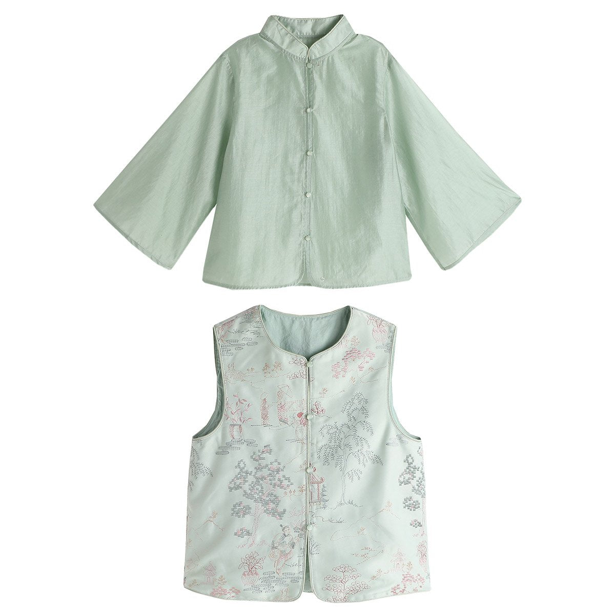 New Chinese Style Embroidered Shirt & Vest Set