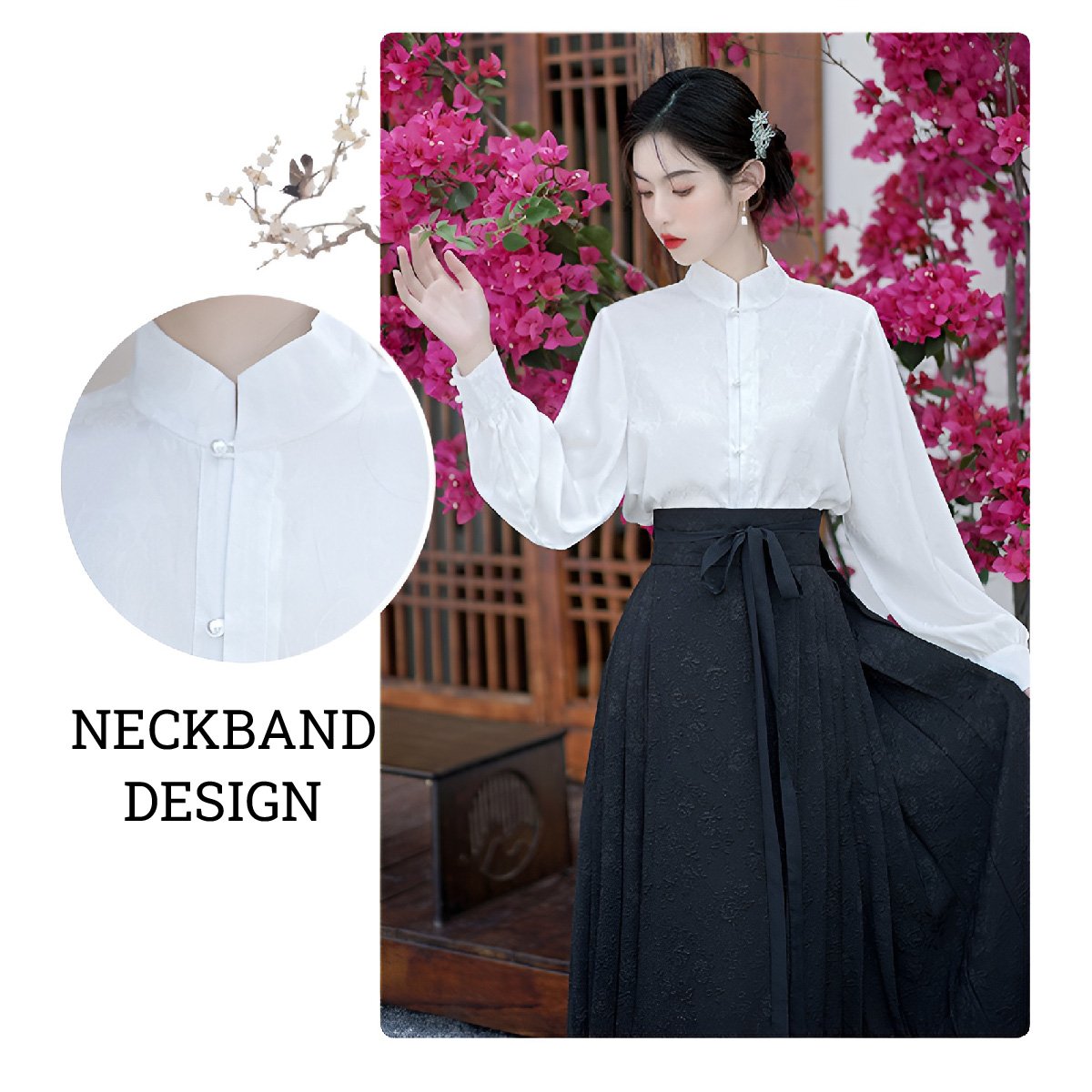 Women's Chinese Style Top and Skirt Two-Piece Set