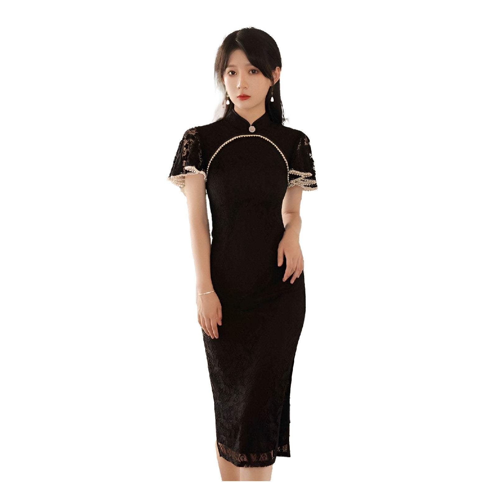 Lady's Triditional Chinese Elgant Lace Wedding Cheongsam Dress