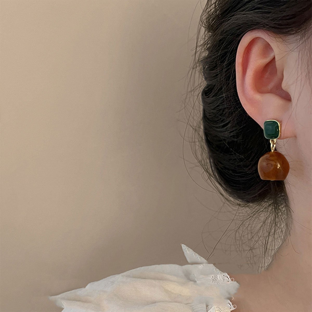Dark Green Coffee Earrings Vintage Style Jewellery Women Girls Fashion
