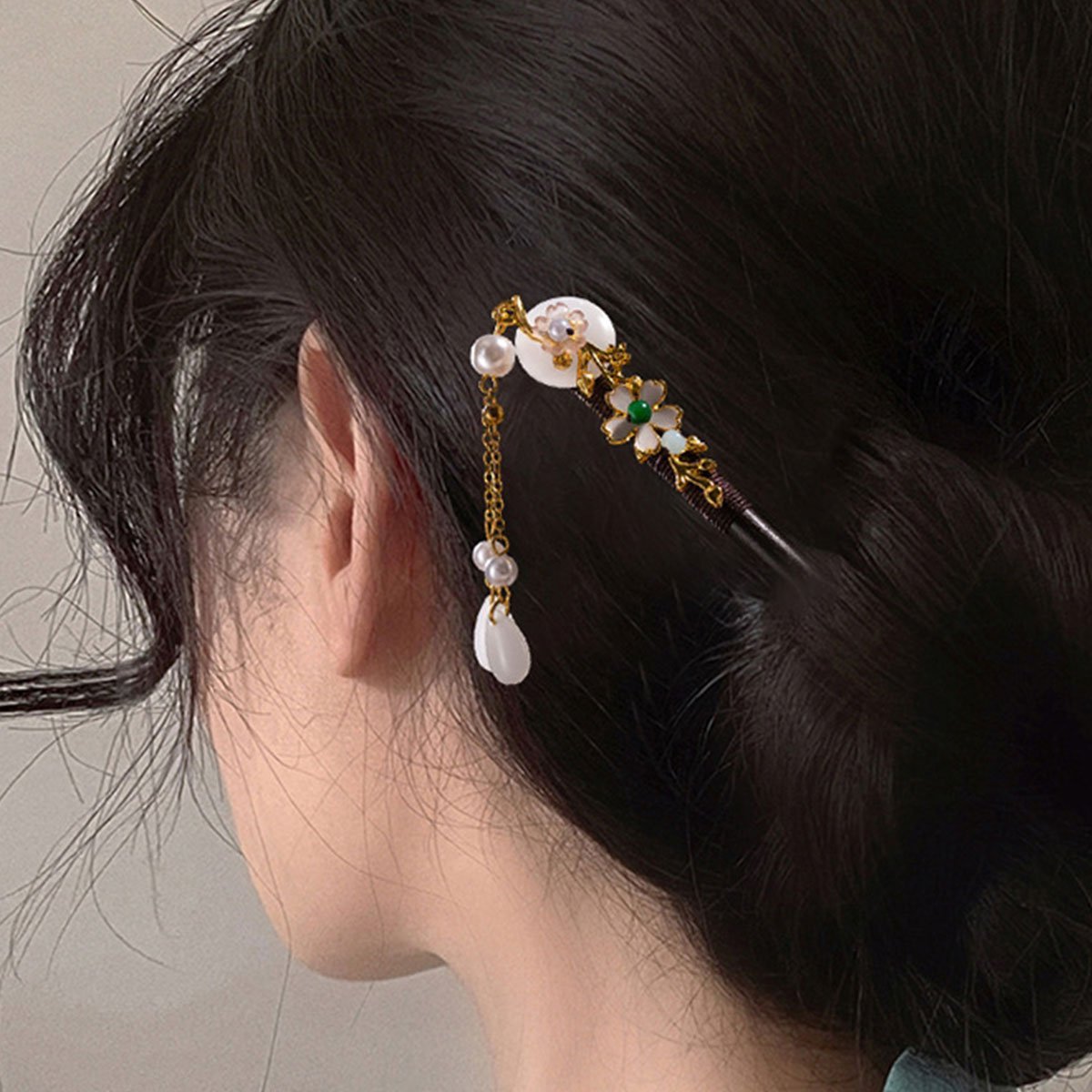 传统中式月亮流苏发簪女汉服发饰