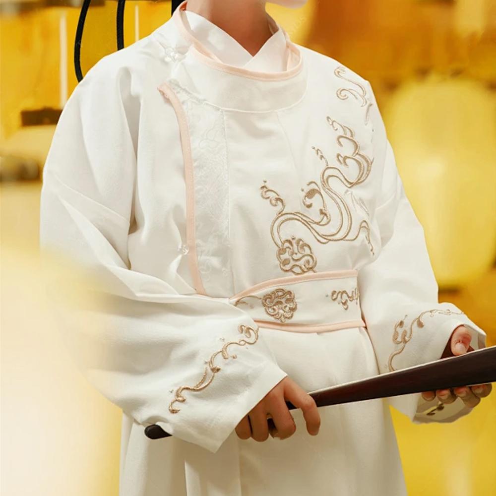 Boys' Hanfu Male Dress - Traditional White Embroidered Costume