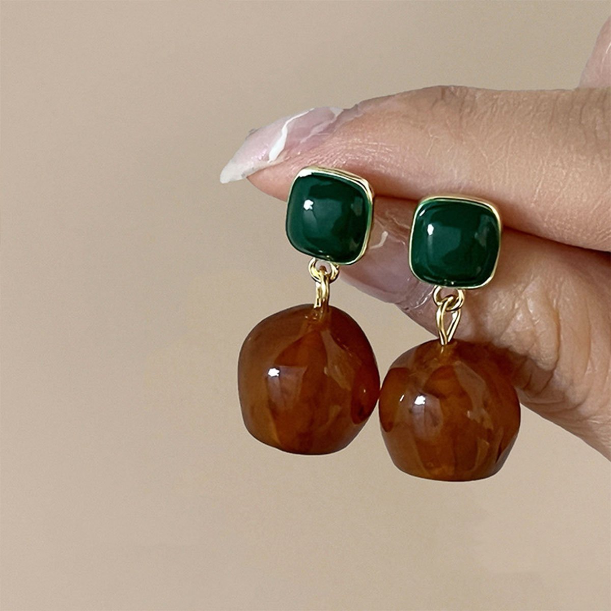 Dark Green Coffee Earrings Vintage Style Jewellery Women Girls Fashion