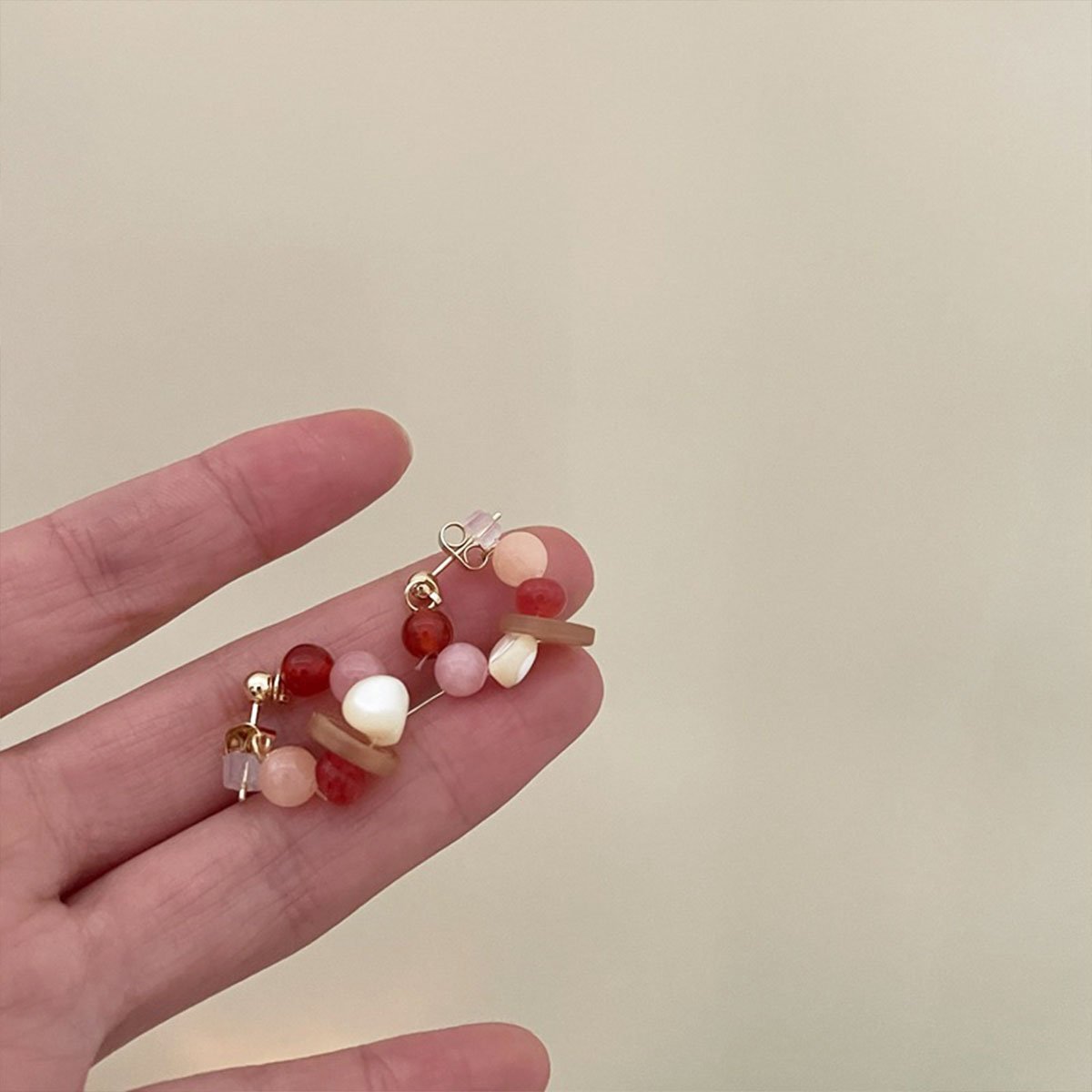 复古彩色天然石串珠耳环 波西米亚风 女士时尚珠宝