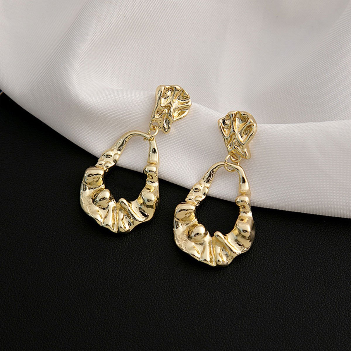 Vintage Ruffled Earrings for Women Retro Irregular Design Fashion Jewelry Gift