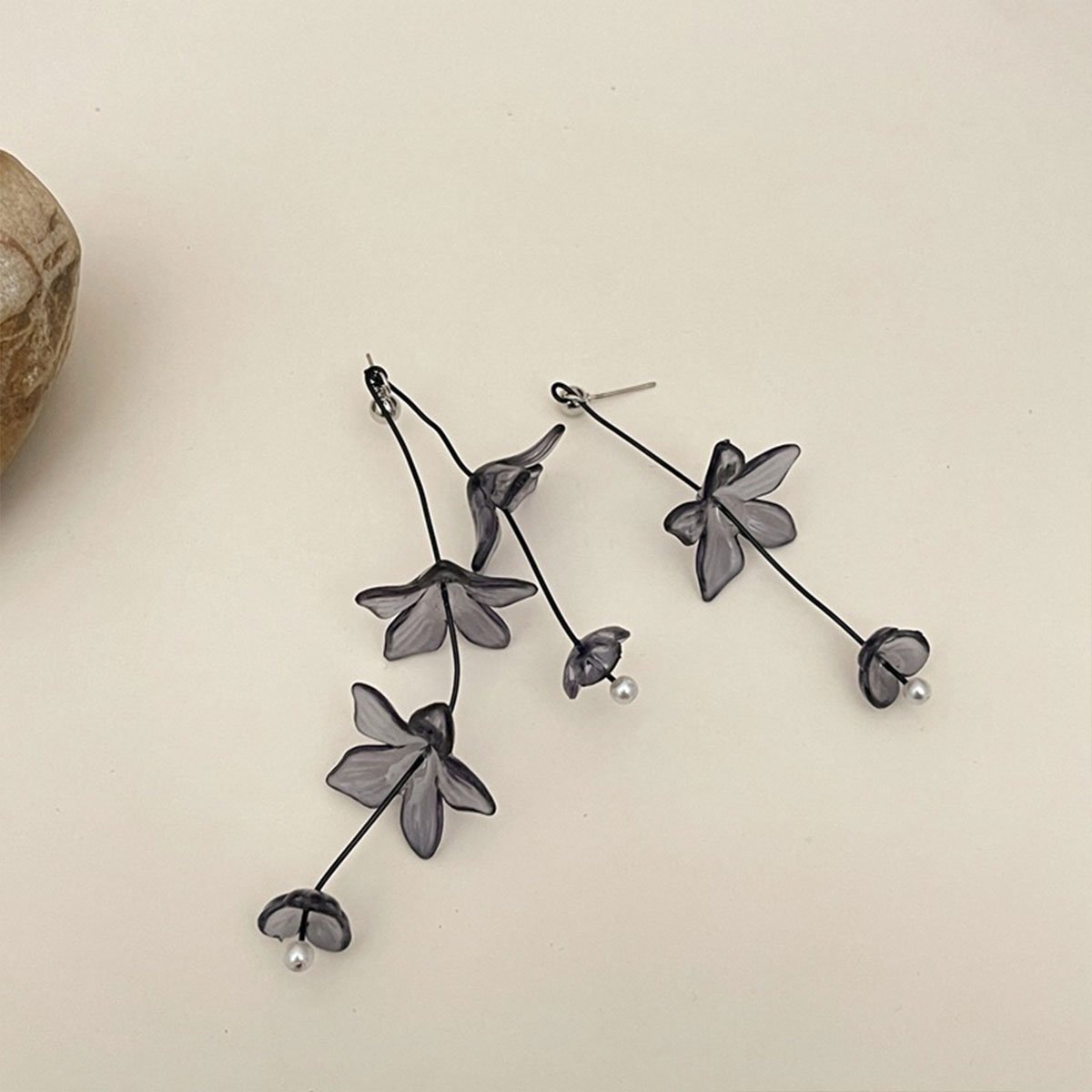 Retro Ink Painting Resin Tassel Earrings Women Floral Design Vintage Jewelry