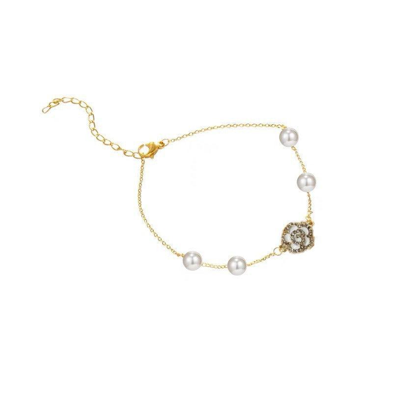 Pearl Flower Bracelet Women Bracelets Charm Hand Chain Titanium Steel Chain