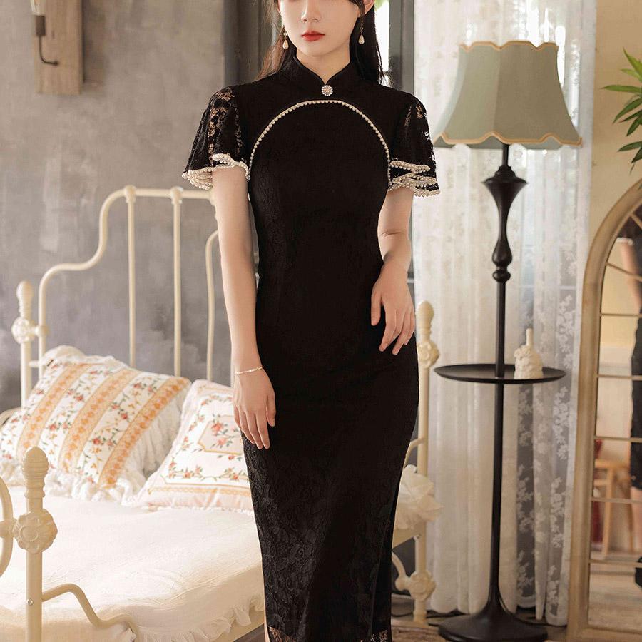 Lady's Triditional Chinese Elgant Lace Wedding Cheongsam Dress