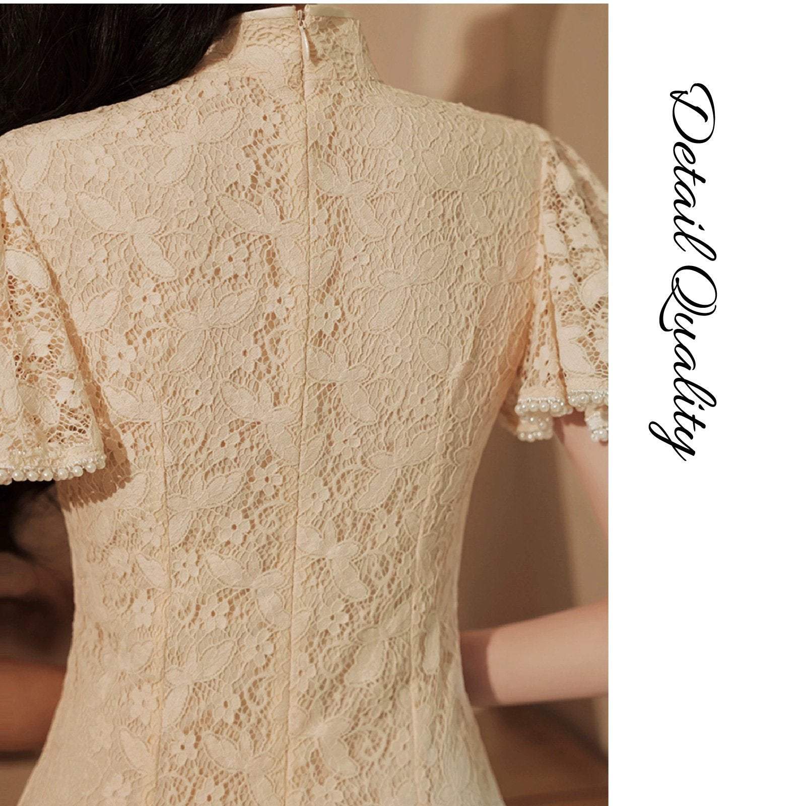 Lady's Triditional Chinese Elgant Lace Wedding Cheongsam Dress