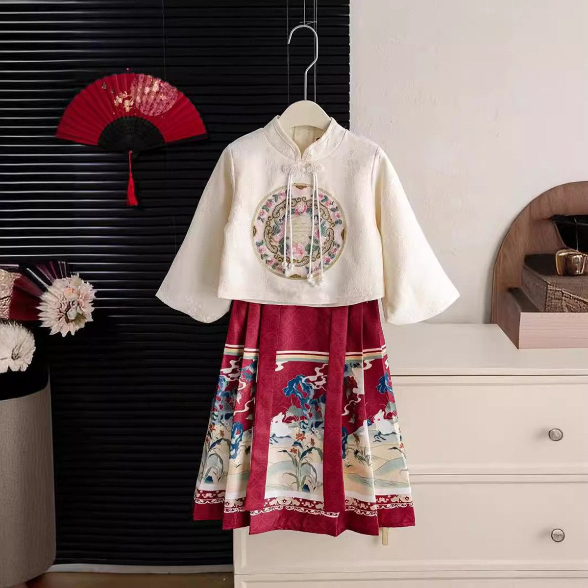 Girls Tops & Skirt Two Piece Hanfu New Year Outfit