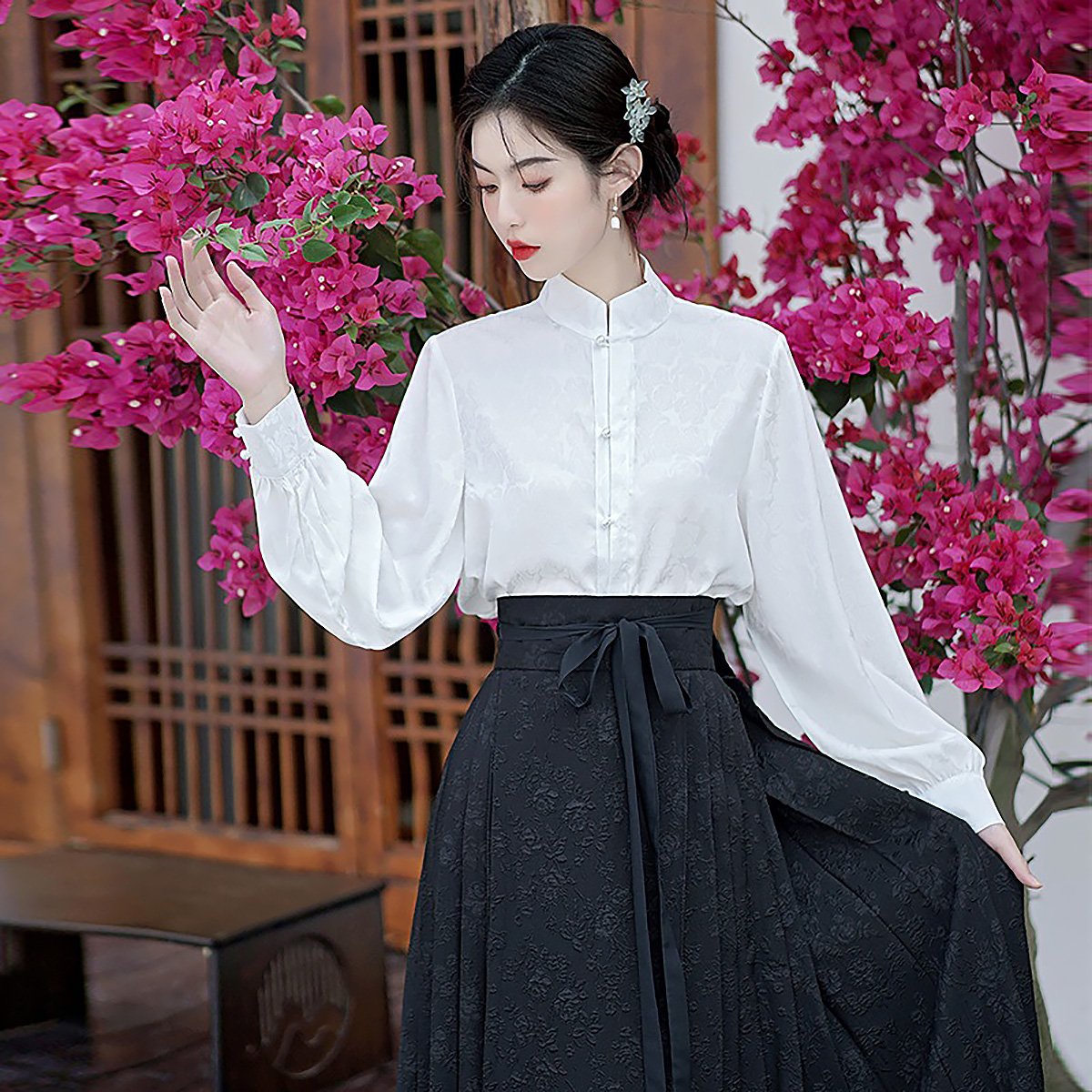 Women's Chinese Style Top and Skirt Two-Piece Set