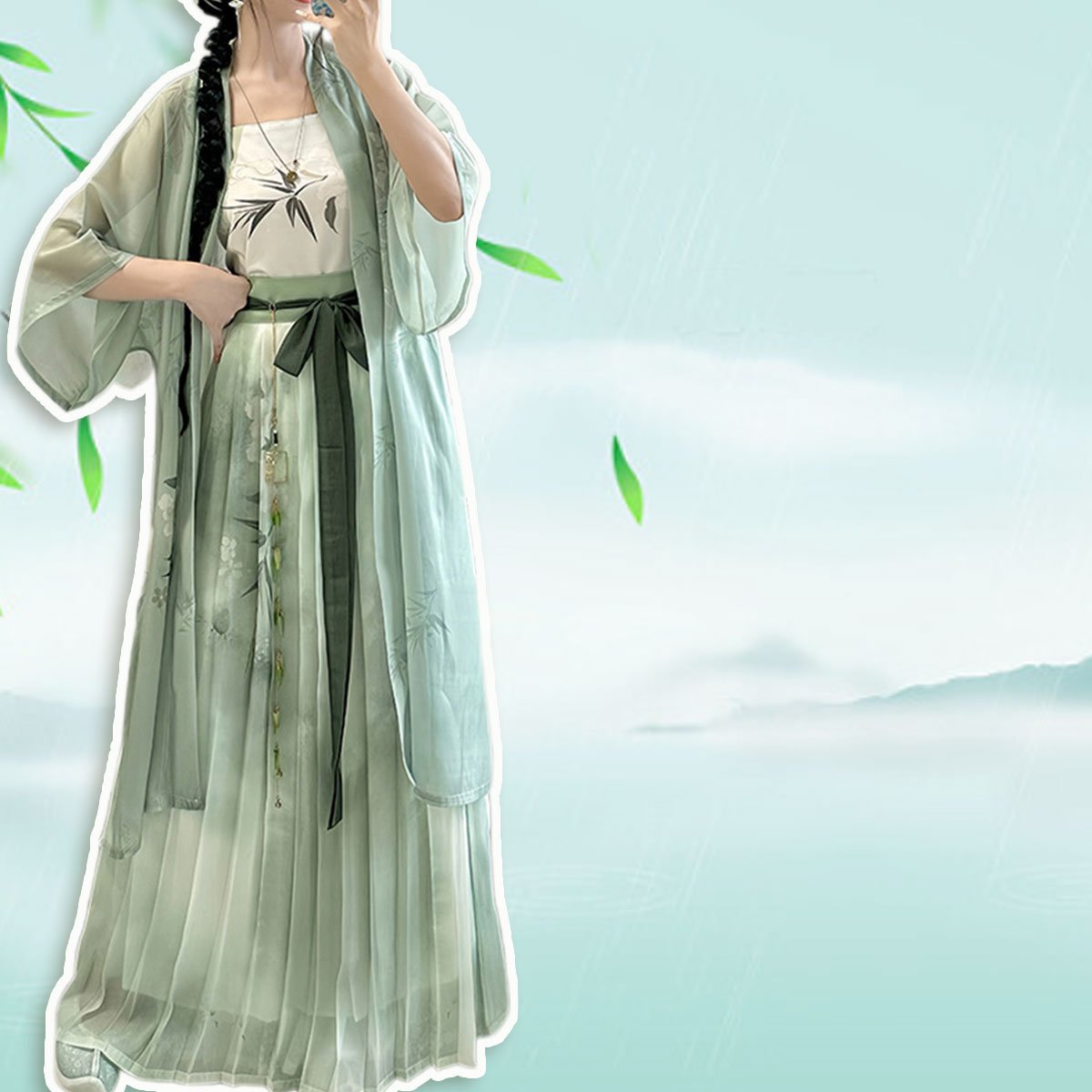 Women's Song Dynasty Hanfu Half-sleeved Waist Pleated Skirt