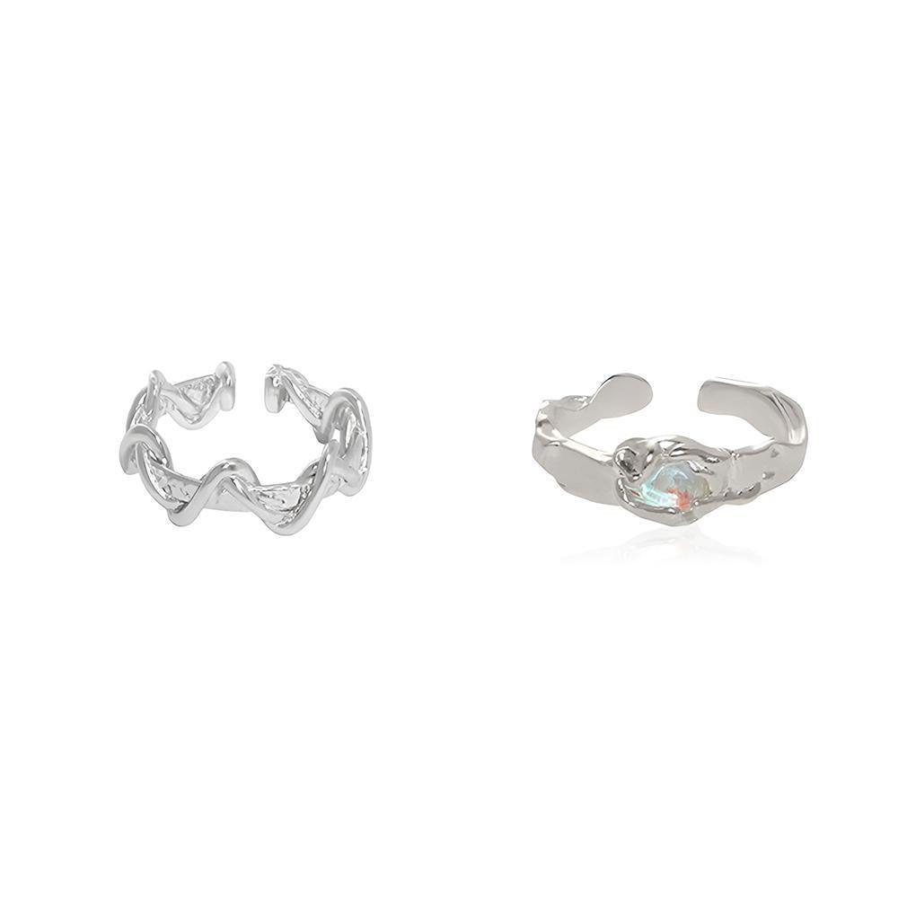 Open Rings Women Geometric Crystal Moonstone Gothic Finger Ring Jewelry Gift