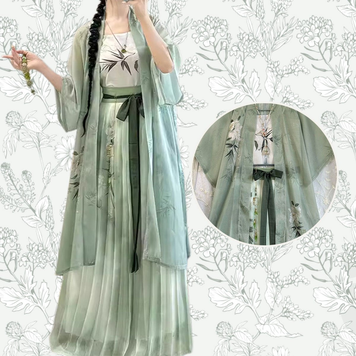 Women's Song Dynasty Hanfu Half-sleeved Waist Pleated Skirt
