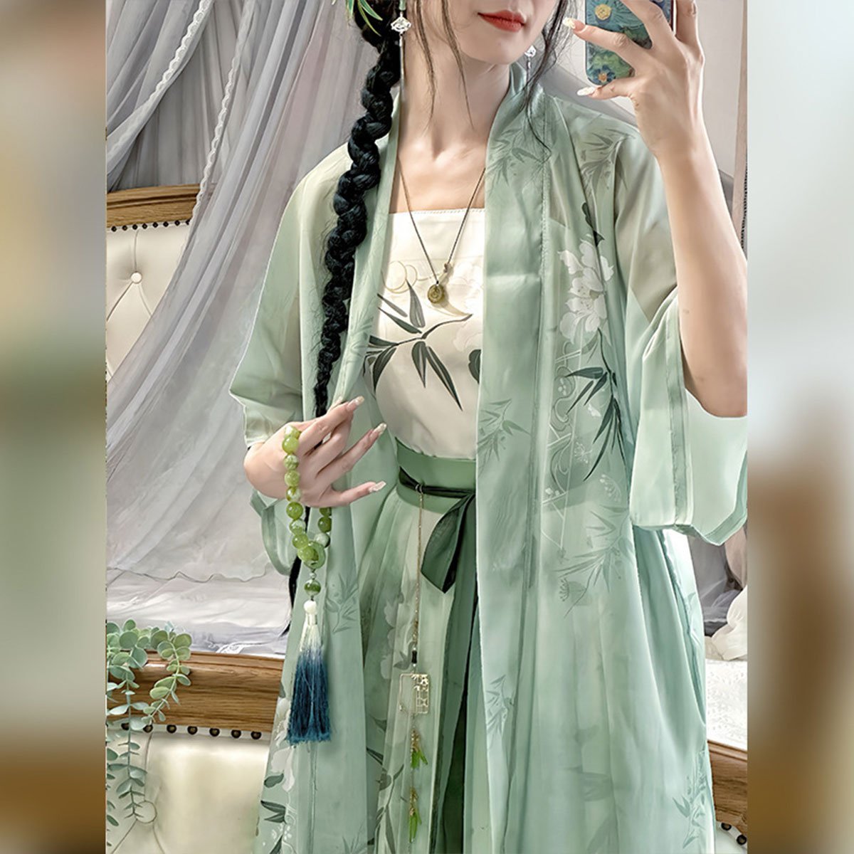 Women's Song Dynasty Hanfu Half-sleeved Waist Pleated Skirt