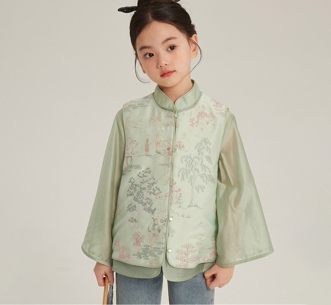 New Chinese Style Embroidered Shirt & Vest Set