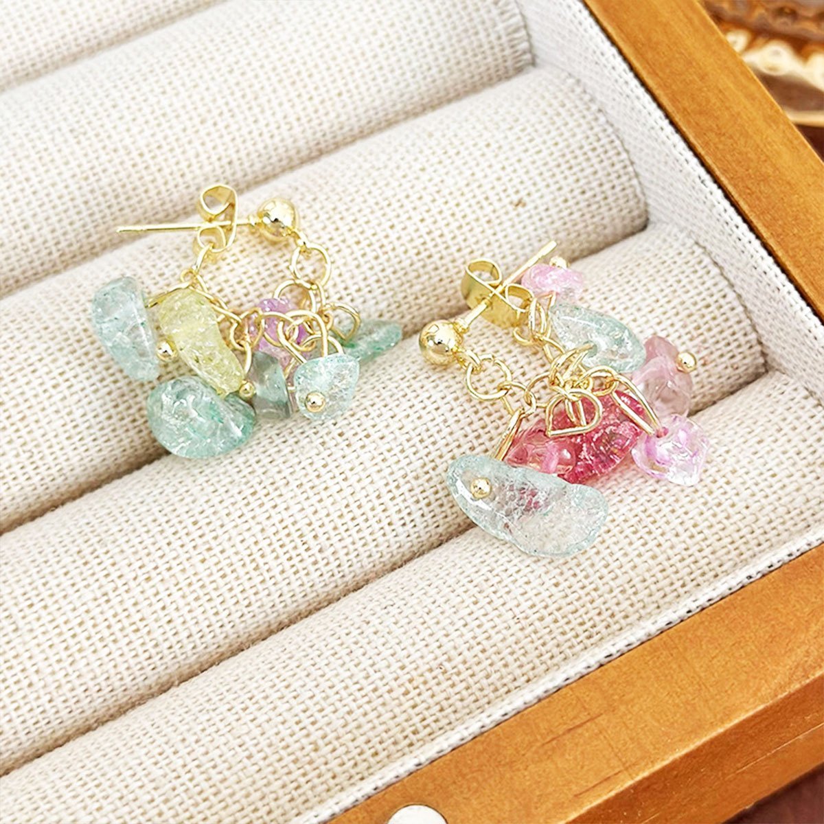 手工制作彩色砾石珠吊坠耳环,适合女士和女孩,时尚潮流