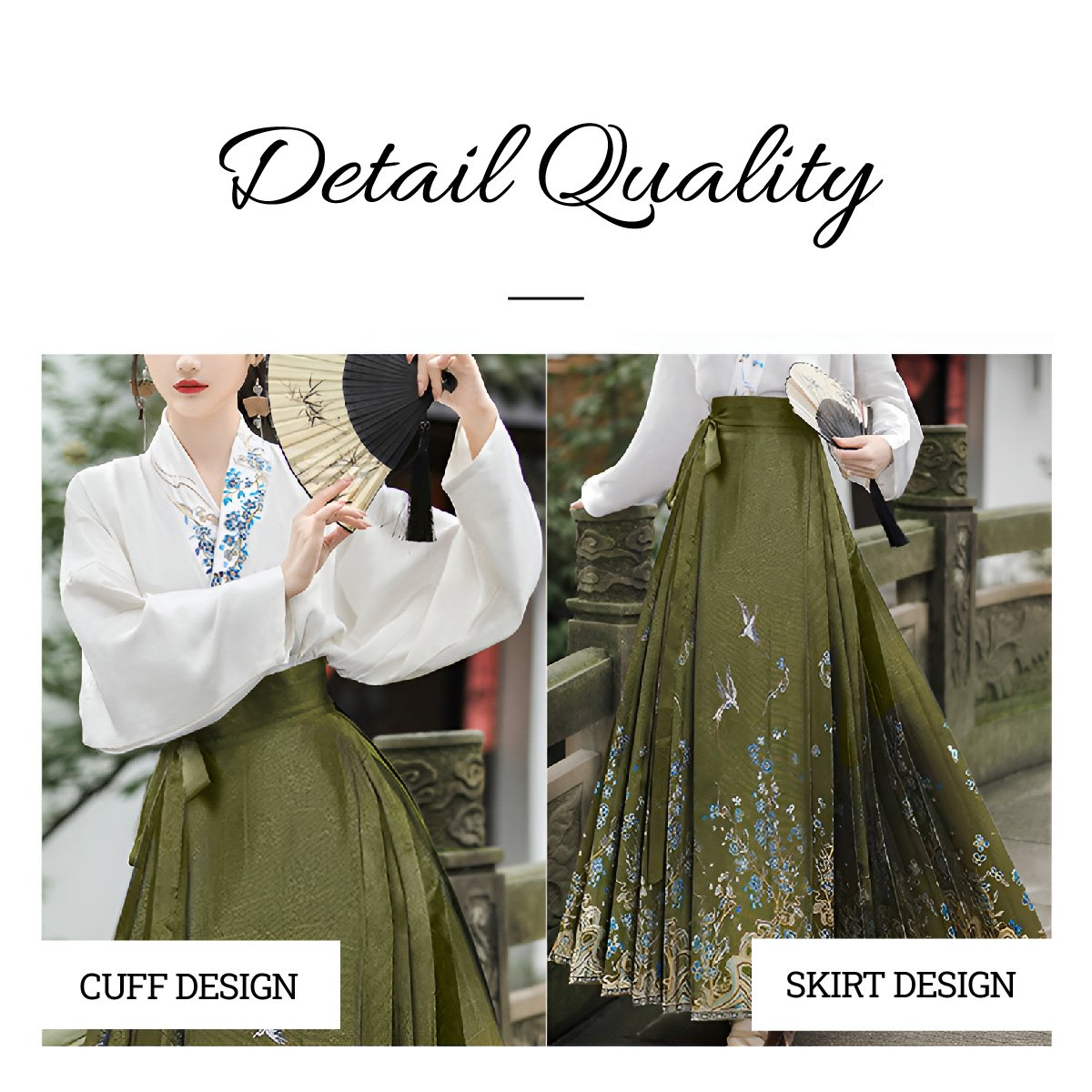 Fresh Bean Green Chinese Style Horse Face Skirt Set