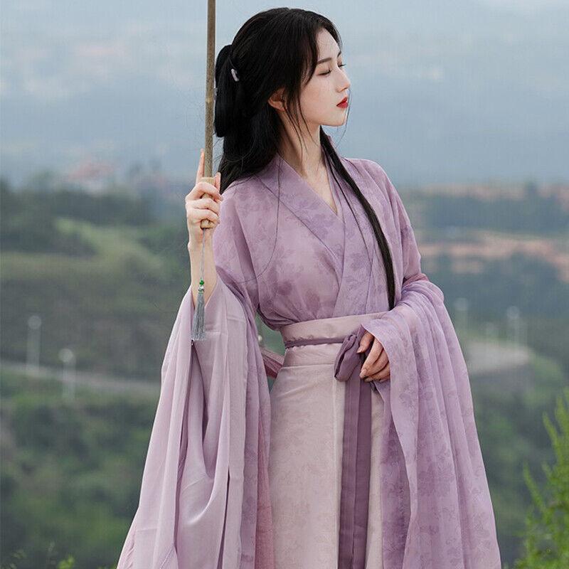 Chinese Traditional Hanfu Costume Woman Ancient Oriental Purple Dress Elegance