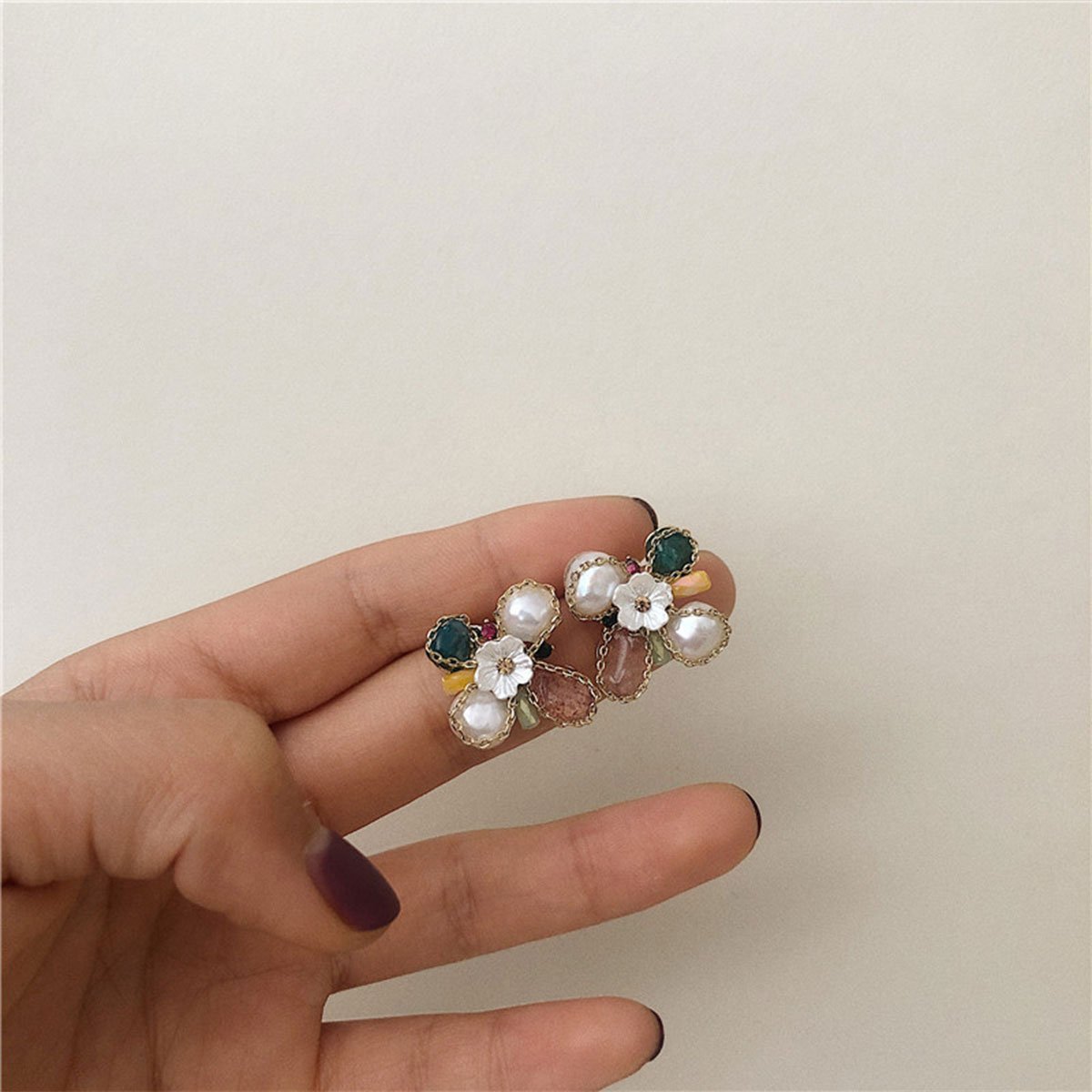 女士手工花瓣耳环撞色时尚饰品潮流