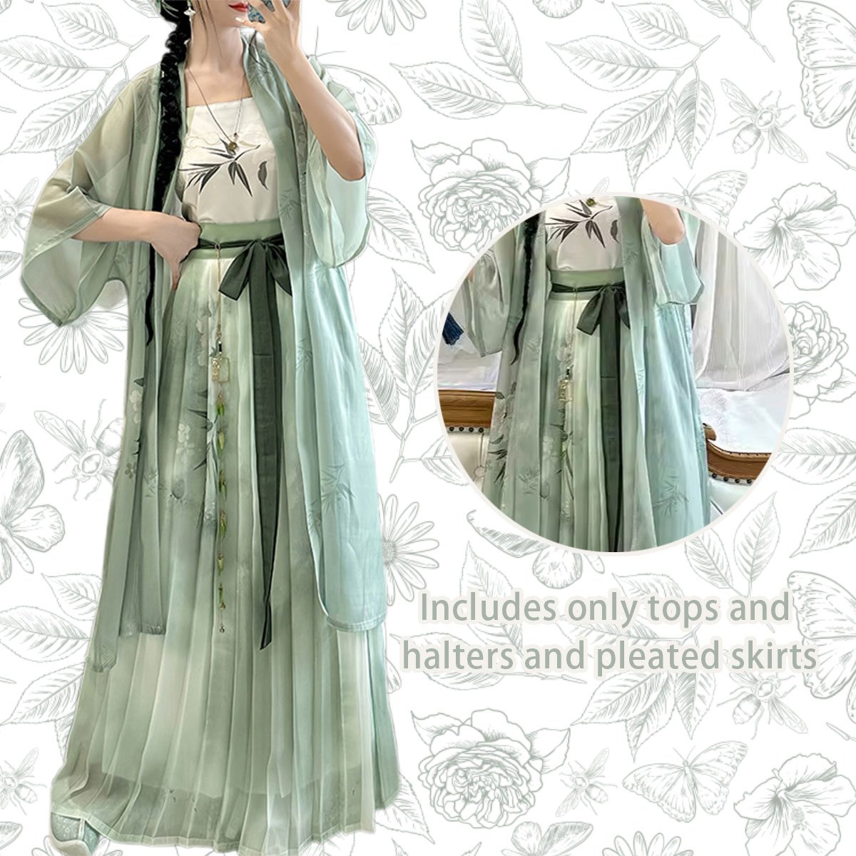 Women's Song Dynasty Hanfu Half-sleeved Waist Pleated Skirt