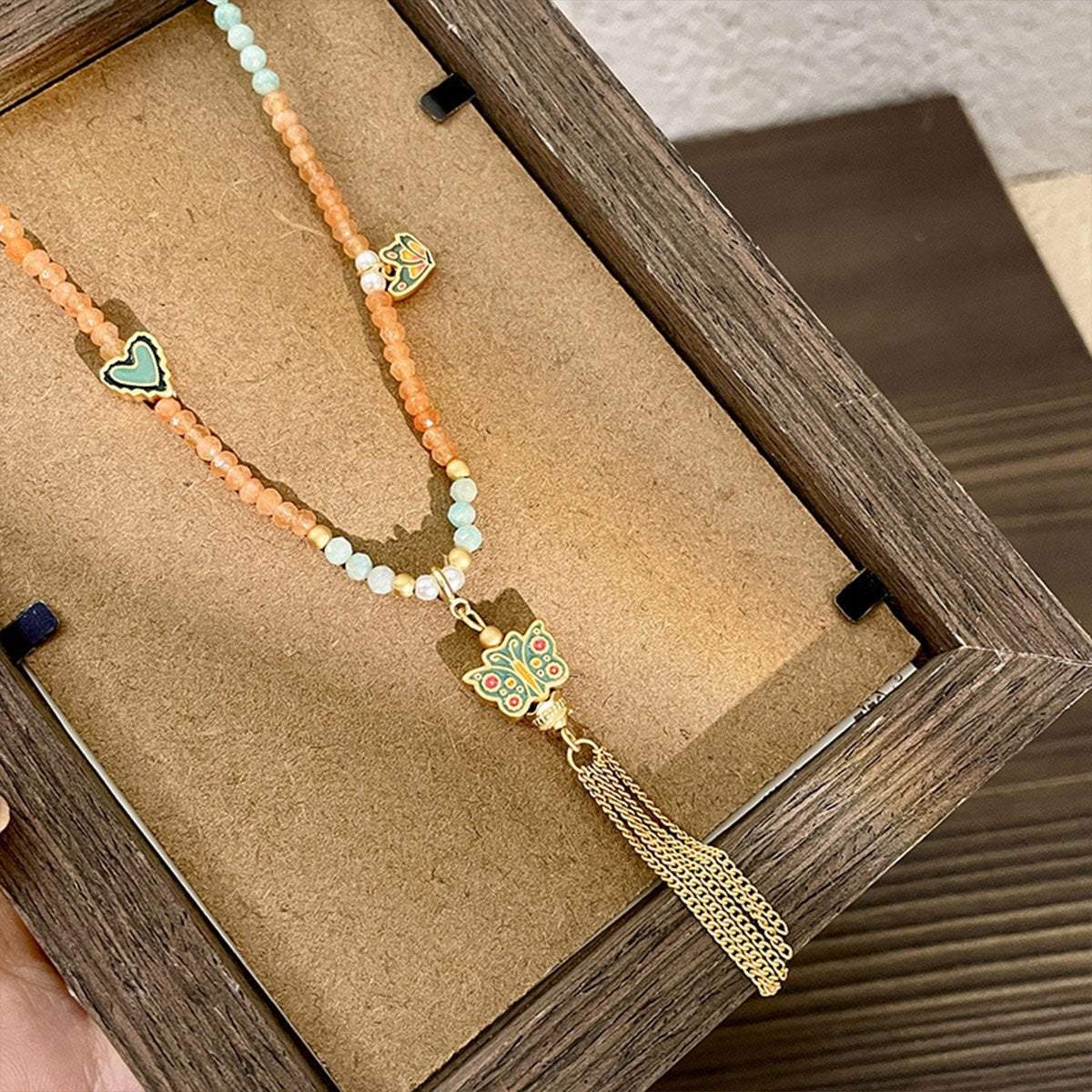 New Chinese Butterfly Pendant Beaded Necklace with Fringe Exquisite Fashion