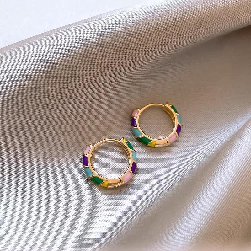 Vintage Ear Loop Earrings with Colourful Enamel Circle Design for Women Jewelry