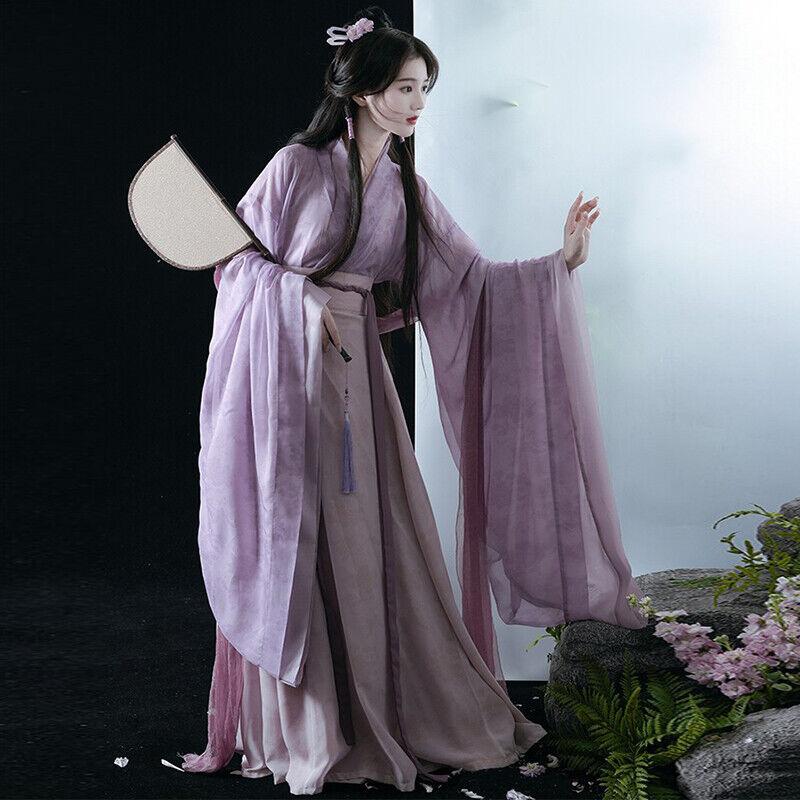 Chinese Traditional Hanfu Costume Woman Ancient Oriental Purple Dress Elegance