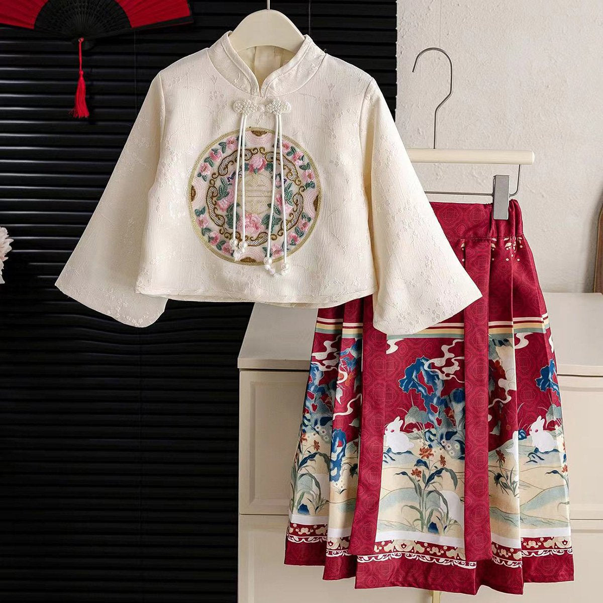 Girls Tops & Skirt Two Piece Hanfu New Year Outfit