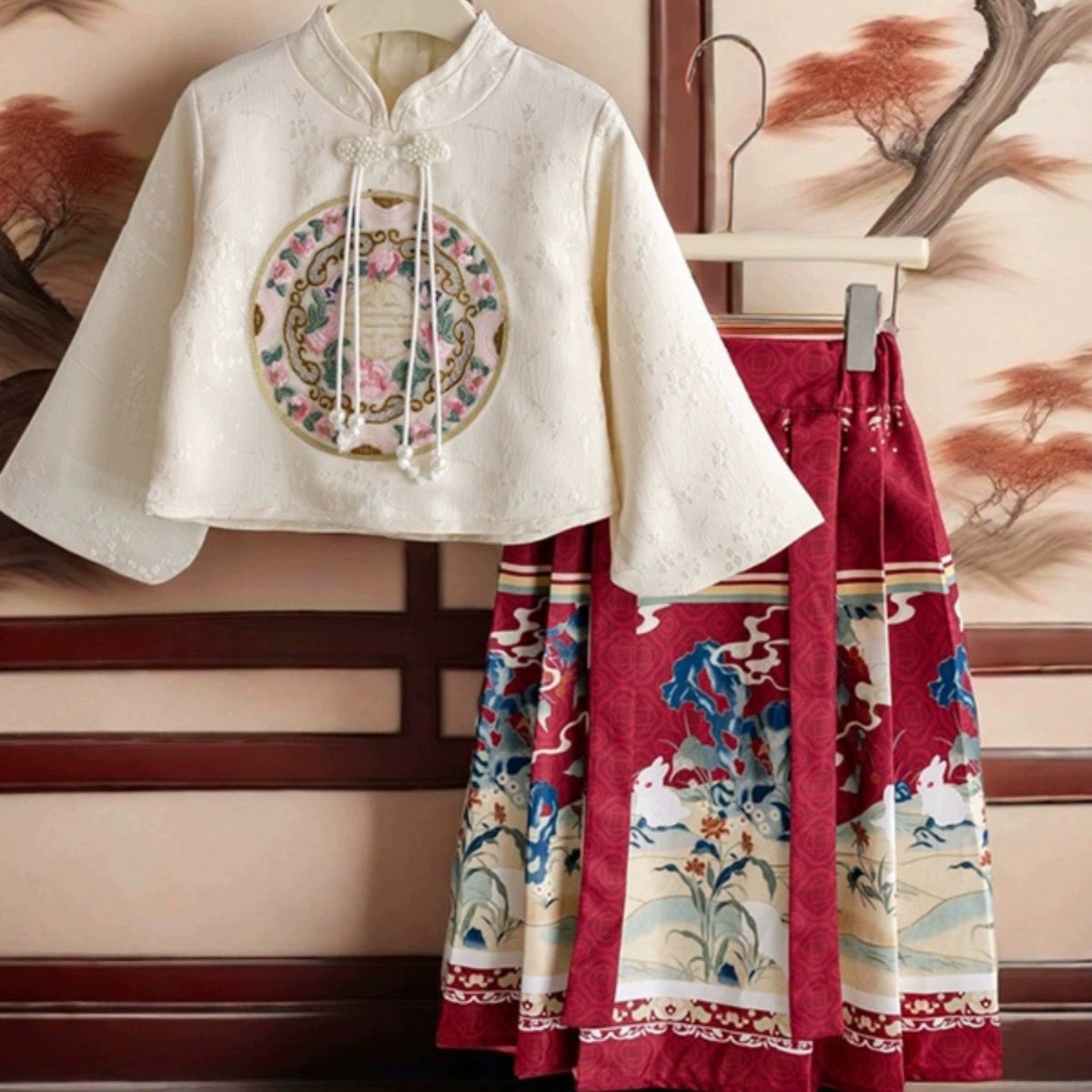 Girls Tops & Skirt Two Piece Hanfu New Year Outfit