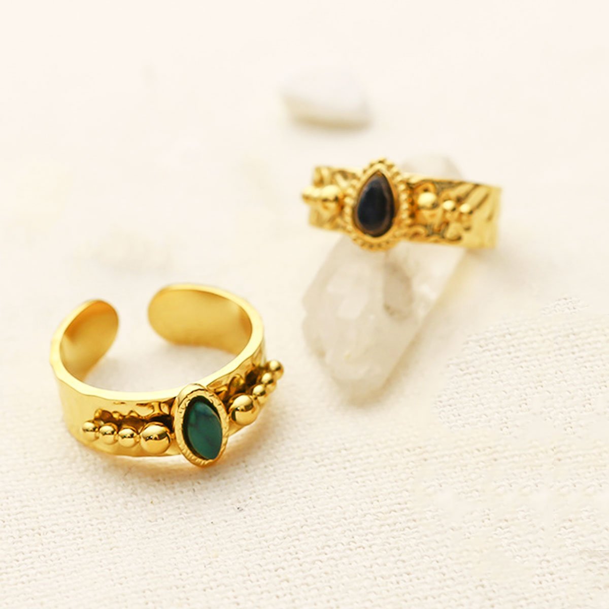 Natural Stone Ring Women Adjustable Boho Gemstone Fashion Jewelry Gift