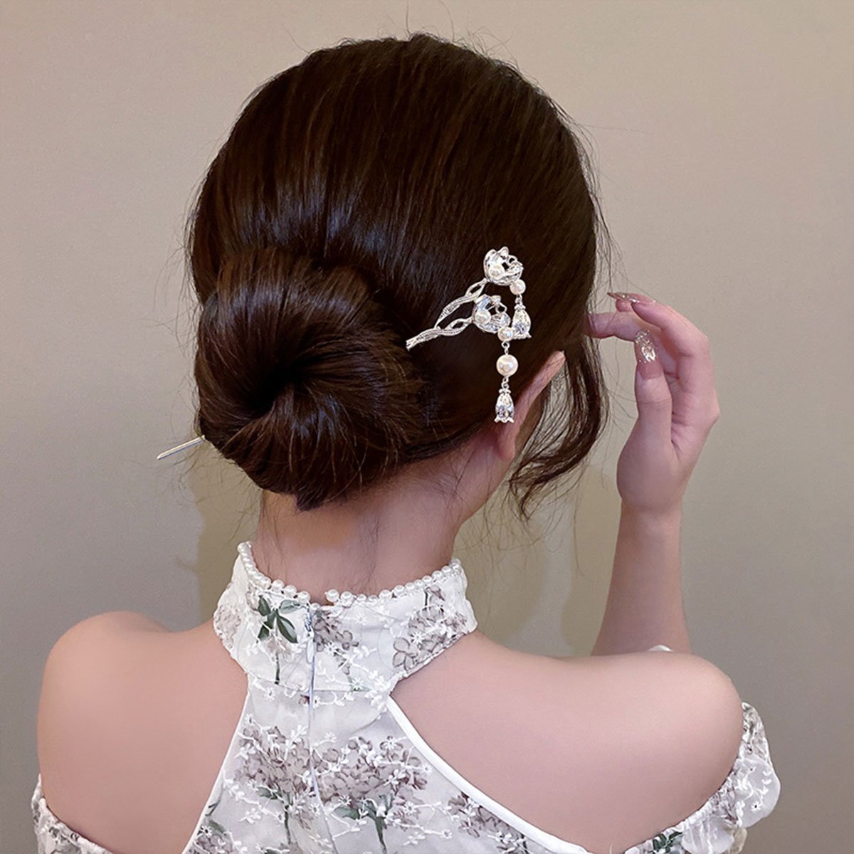 中国风双莲花发簪汉服头饰优雅配饰