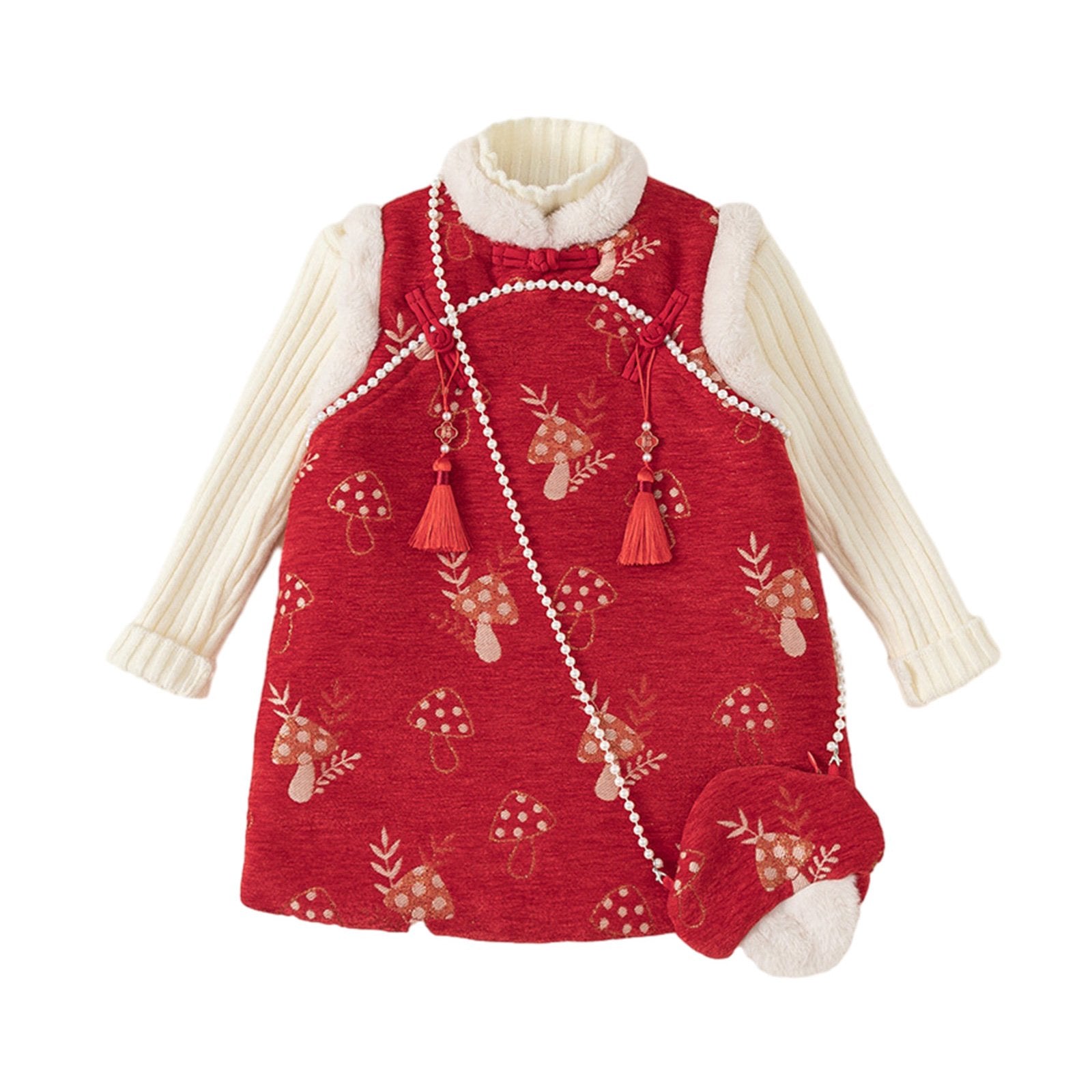 Girl's New Chinese Style Red Dress Set