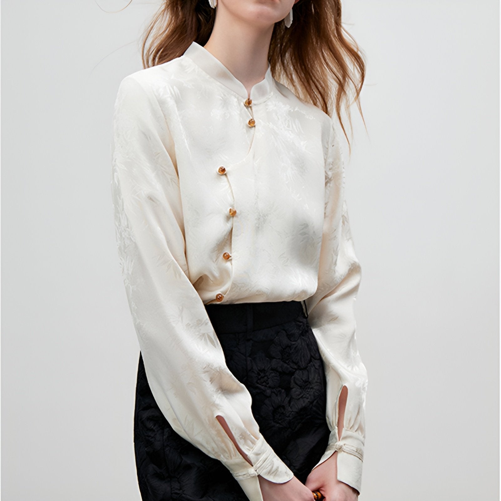 New Chinese-Style Long Sleeve Mandarin Collar Shirt