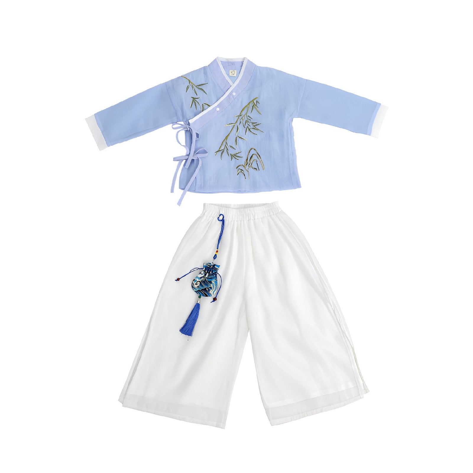 Girls' Bamboo Embroidered Blue & White Hanfu