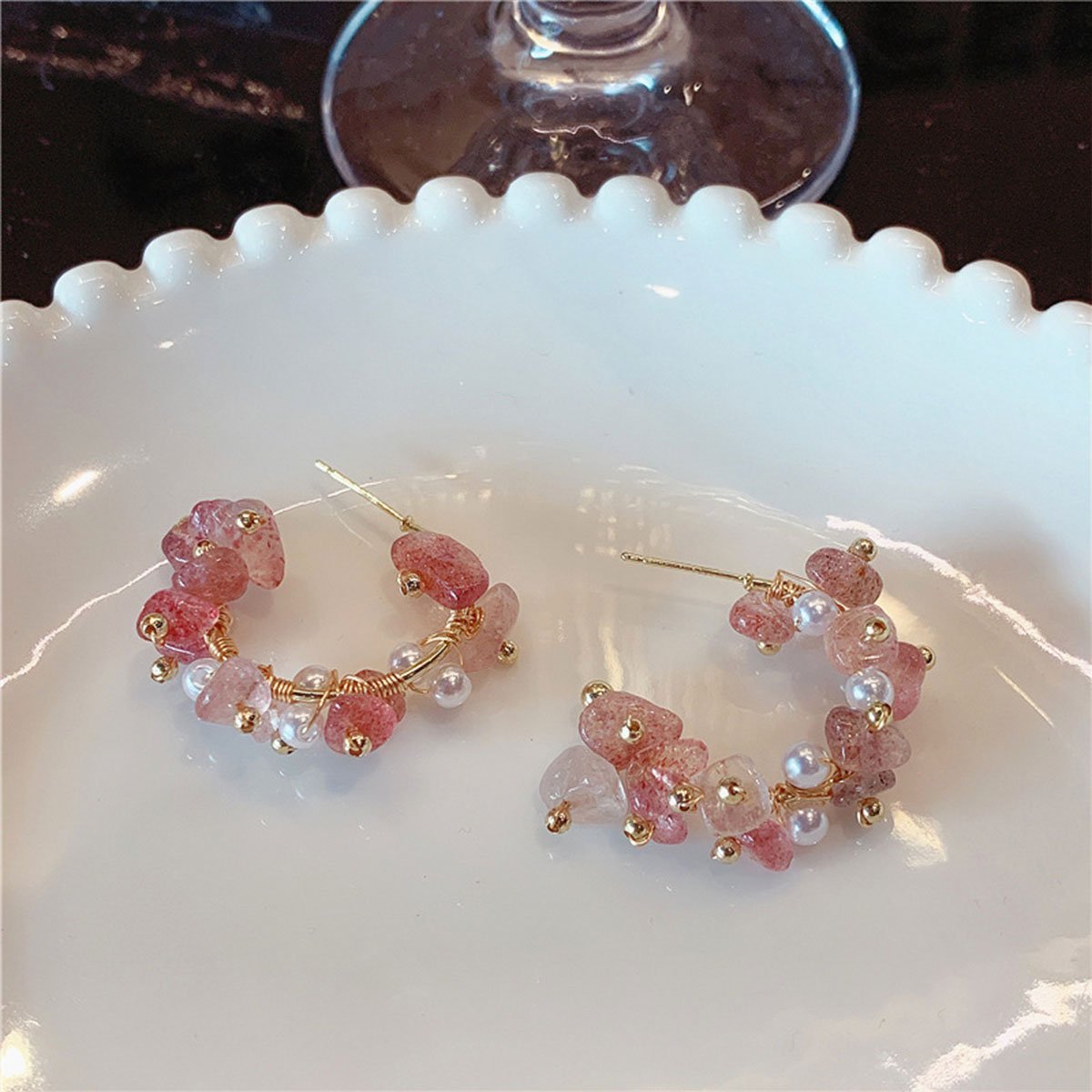 手工制作彩色砾石珠吊坠耳环,适合女士和女孩,时尚潮流